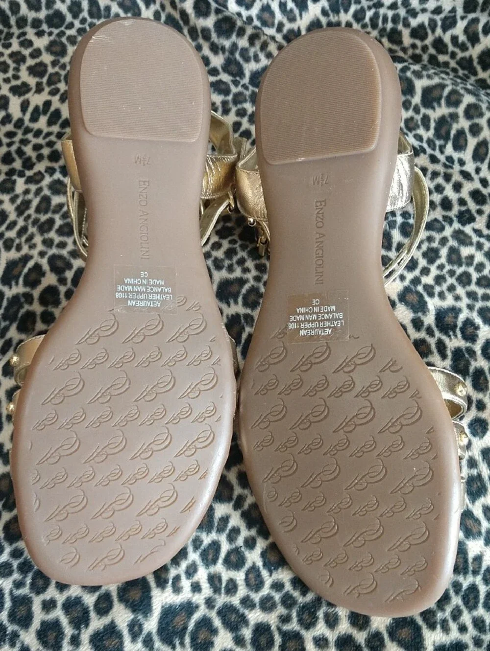 Enzo Angiolini Gold Studded T-Strap Flat Sandals